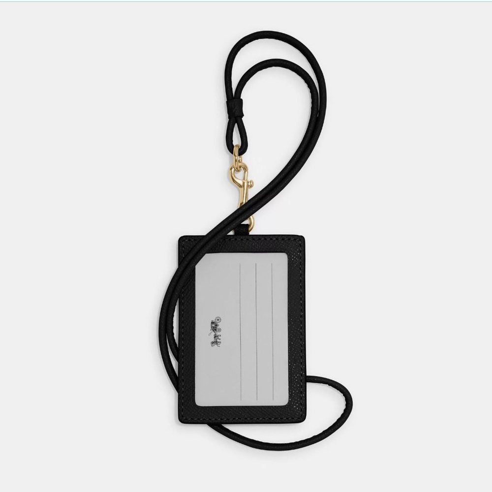 🌸 Coach Black Signature Crossgrain Leather Id Lanyard w/ Card Slots NWT - Picture 3 of 17